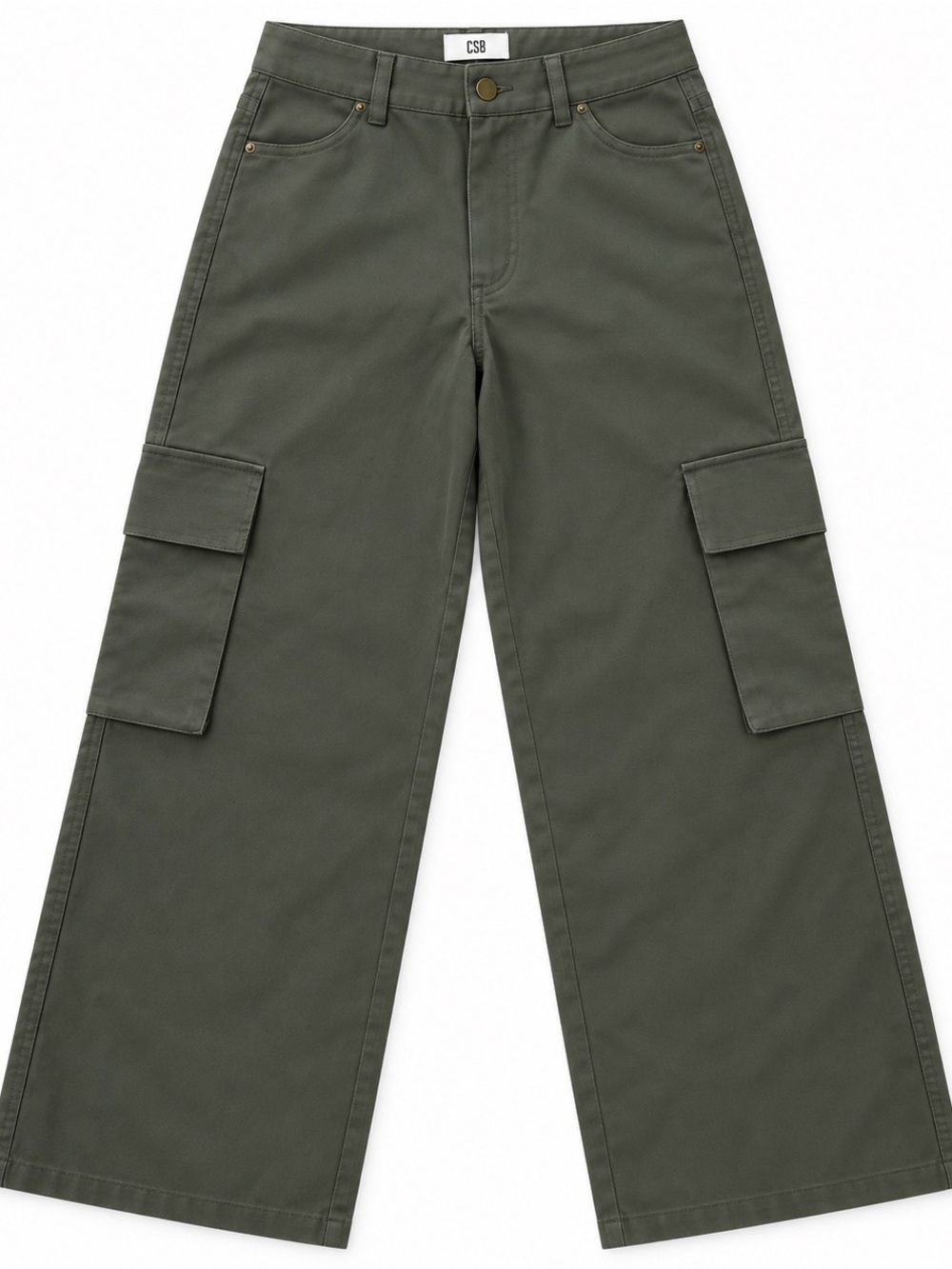CSB High-Rise Wide-Leg Cargo Pants in Olive